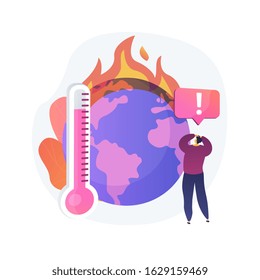 Earth climate change, temperature increase, global warming. Multiple fires, flora and fauna destruction, planet wildlife and humankind damage. Vector isolated concept metaphor illustration.