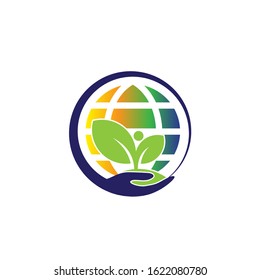 earth climate with hand and tree