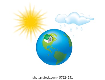 earth climate sun vector globe house weather