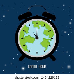an earth clock design where there is an earth logo and a clock and in the background there are planets