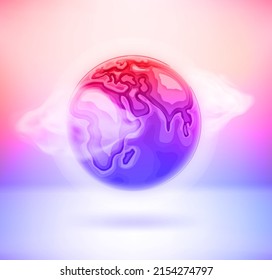 The Earth and clouds with holographic effect. 3d vector illustration