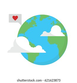 Earth with clouds. Mail message texting love message