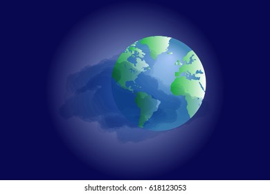 Earth and clouds on a blue background.