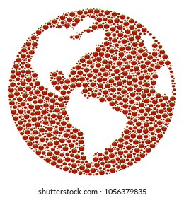 Earth collage of tomato. Vector tomato symbols are grouped into earth composition. Nutrition vector design concept.