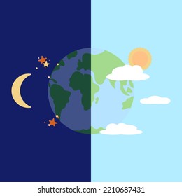 Colección de la Tierra. Conjunto de ilustraciones del vector mundial. Día de la noche.