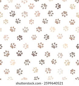 Earth colored paw prints fabric design seamless pattern