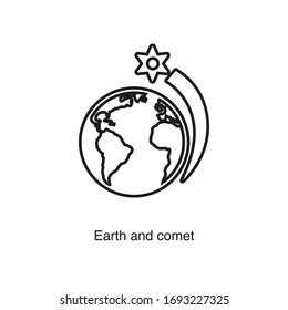Earth and comet icon vector on white background. Black icon illustration
