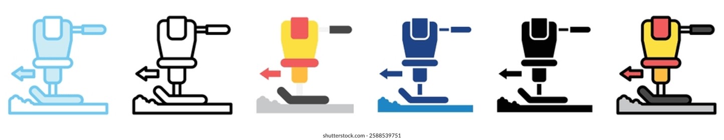 Earth Compactor multi style, mini illustration icon. outline, flat, glyph, line color, UI, UX, app and web, digital or print. related to heavy machinery, industry, road construction theme