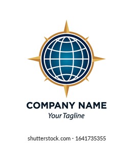 Earth and Compass Icon Vector Logo Template Illustration EPS 10.
