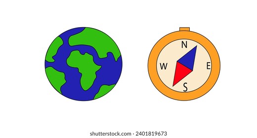 earth and compass vector, icon