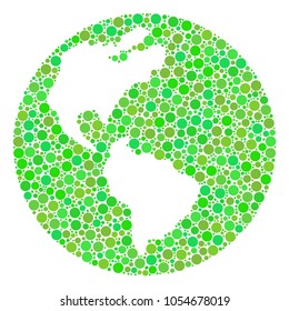 Earth composition of filled circles in different sizes and eco green color tinges. Vector circle elements are united into earth composition. Organic design concept.