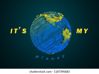  Earth concept. Vector drawn by color lines. Creative line-art vector. Template brochures, flyers, presentations, logo, print, leaflet, banners, icon