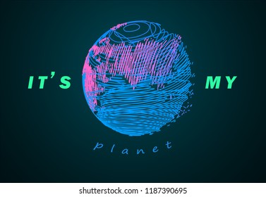  Earth concept. Vector drawn by color lines. Creative line-art vector. Template brochures, flyers, presentations, logo, print, leaflet, banners, icon