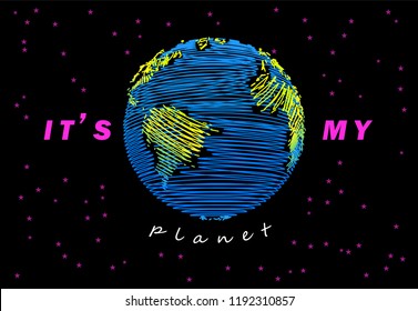 Earth concept. Vector drawn by color lines. Creative line-art vector. Template brochures, flyers, presentations, logo, print, leaflet, banners, icon