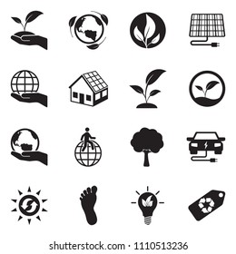 Earth Conservation And Ecology Icons. Black Flat Design. Vector Illustration. 