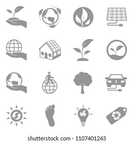 Earth Conservation And Ecology Icons. Gray Flat Design. Vector Illustration. 