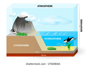 Earth consists of Lithosphere (Land), Hydrosphere (Water), Atmosphere (Air) and biosphere (all life on Earth).