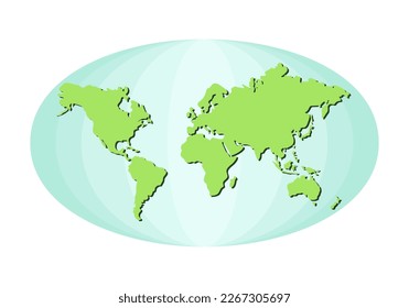 Earth with continents. Green silhouette of land on a blue oval.