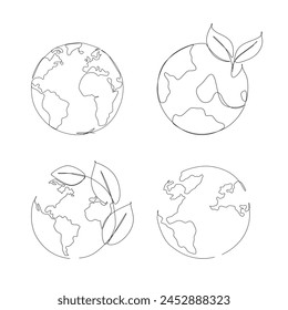 Earth continuous line drawing. environment earth illustration. flat design. eps 10. monoline.