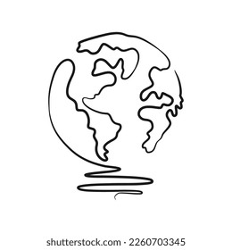 Earth continuous one line drawing vector illustration. World map one line art. Earth globe
