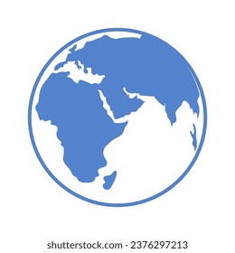 Earth contour blue color on white background. Vector illustration