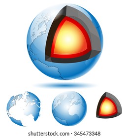 Earth Core Structure with Geological layers. Set icons. Illustration Vector eps10
