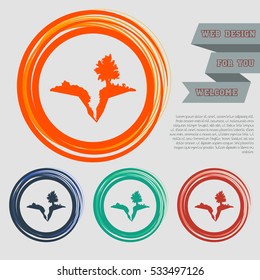 Earth crack, split in earth icon on the red, blue, green, orange buttons for your website and design with space text. Vector illustration
