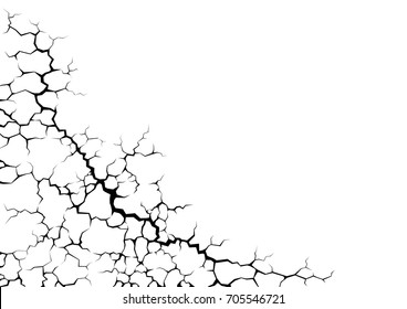 Earth cracks or lightning on white background. Cracked concrete wall. Grunge texture design with stone polygon style.