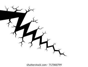 Earth cracks or lightning on white background. Cracked concrete wall. Grunge texture design with stone polygon style.