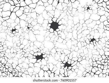 Earth cracks or networks of roots on white background. Hole in the cracked concrete wall. Texture design in grunge with stone polygon style.