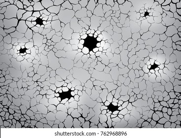 Earth cracks or networks of roots on gray background. Hole in the cracked concrete wall. Texture design in grunge with stone polygon style.