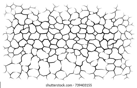 Earth Cracks Or Stone On White Background. Cracked Concrete Wall Texture Design In Grunge With Polygon Rock Style.