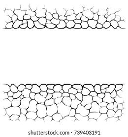 Earth cracks or stone on white background. Cracked concrete wall texture design in banner with polygon rock style.