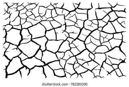 Earth cracks or stone on white background. Concrete wall texture design in grunge with polygon rock style. Clay lines cracking. Bare tree branches