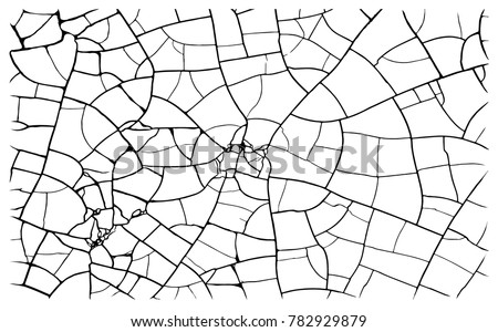Earth cracks or stone on white background. Concrete wall texture design in grunge with polygon rock style. Clay lines cracking. Bare tree branches