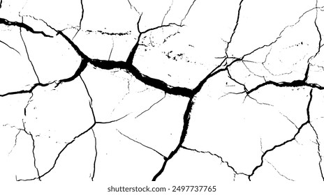 Earth cracks texture on isolated vector background. Black lightning bolts. Earth crack.