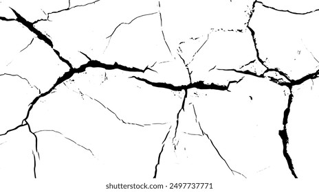 Textura de grietas de la tierra sobre fondo de Vector aislado. Pernos de relámpago negros. Grieta de la tierra.