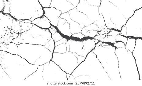 Earth cracks texture on isolated vector background. Black lightning bolts. Earth crack.
