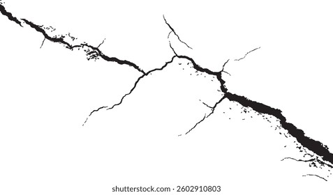 Earth cracks texture on isolated vector background. black lightning bolts. Earth crack.	