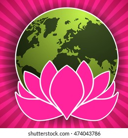 Earth, the creative fruit of the Lotus. vector graphics card ready. fuchsia.