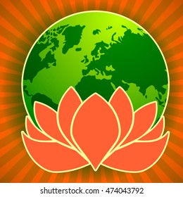 Earth, the creative fruit of the Lotus. vector graphics card ready. Orange. 
