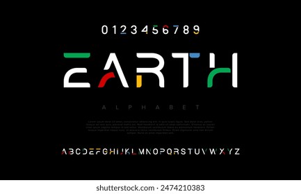 Earth creative geometric modern urban alphabet font. Digital abstract futuristic, fashion, sport, minimal technology typography. Simple numeric vector illustration