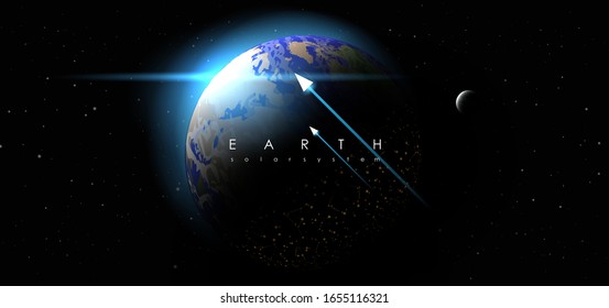 Earth, creative vector planet. Space background. Galaxy Colorful abstract futuristic illustration. Planet of solar system.