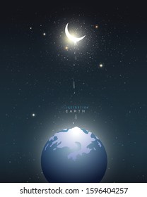 Earth and crescent moon Abstract background vector