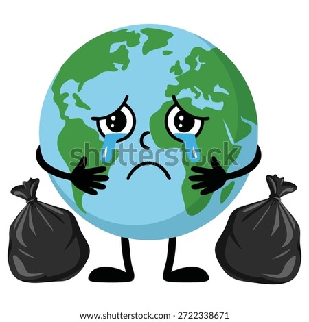 Earth crying due to ecological problems isolated vector illustration on white background