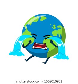 Earth crying mascot character illustration