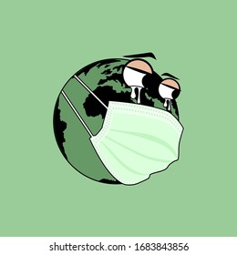 The Earth Crying using a mask, vector Illustration, Template Design