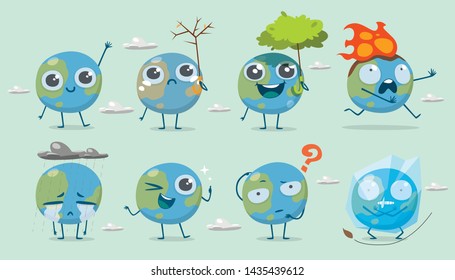 earth cute character mascot set