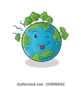 earth cute chibi mocking cartoon mascot vector illustration