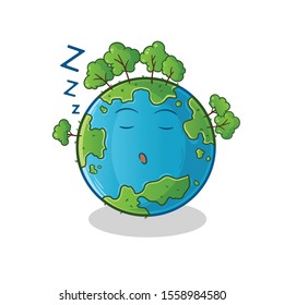 earth cute chibi sleeping cartoon mascot vector illustration